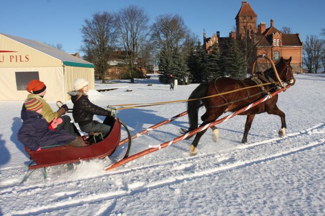 Ziemas diena Jaunmokās sēž rakstītās kamanās