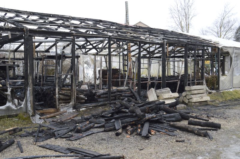 Tukumā nodegusi siltumnīca un guļbūves pirts /FOTO/