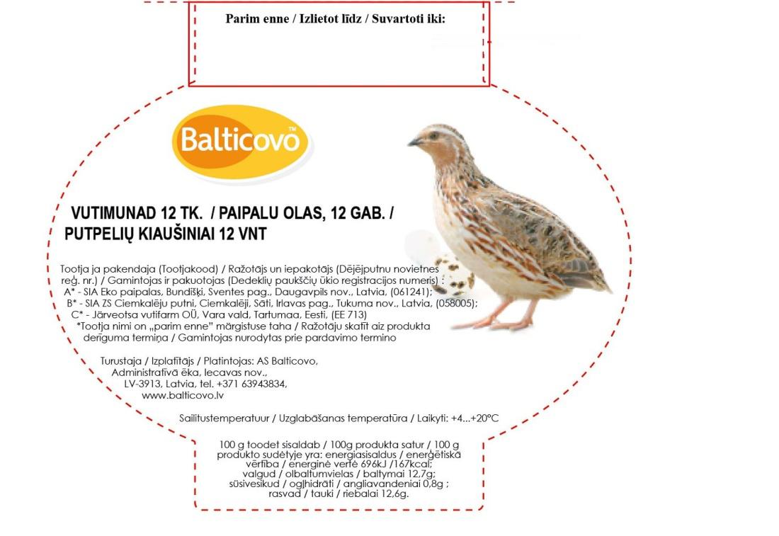 PVD brīdina: nelietojiet uzturā SIA «Eko Paipalas» paipalu olas