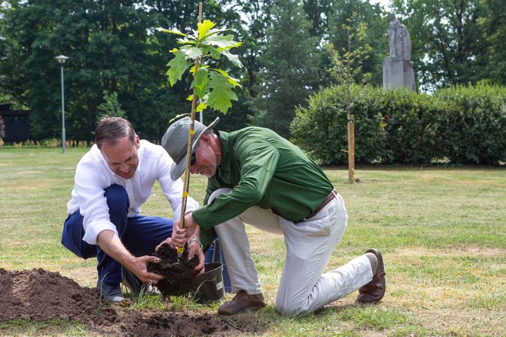 Gustava Zemgala mazmazdēli iestāda simtgades ozolu Džūkstē