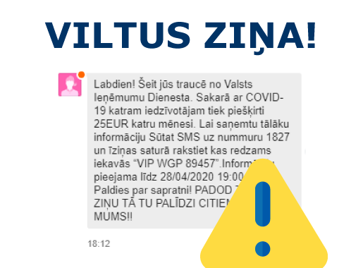 Valsts ieņēmumu dienests brīdina par krāpnieciskām ziņām
