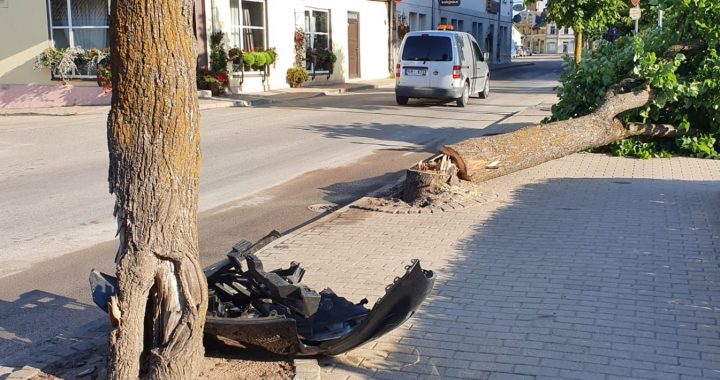 Auto nogāzis koku Brīvības laukumā Tukumā