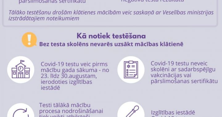 Klātienes mācību uzsākšanai nosaka obligātu skolēnu testēšanu