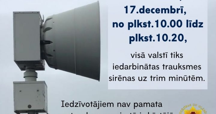VUGD 17.decembrī veiks trauksmes sirēnu pārbaudi