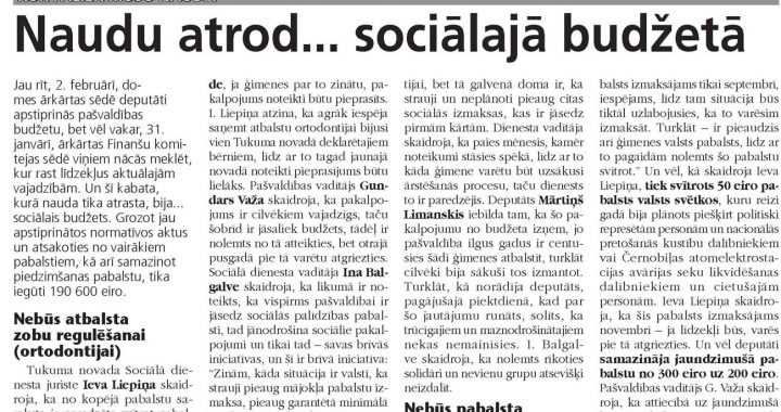  Naudu atrod… sociālajā budžetā