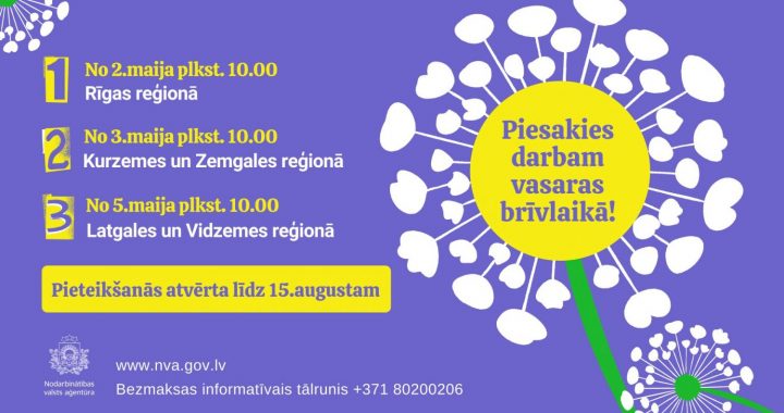 Šodien mūsu reģionā sākas skolēnu reģistrācija dalībai NVA vasaras nodarbinātības pasākumā