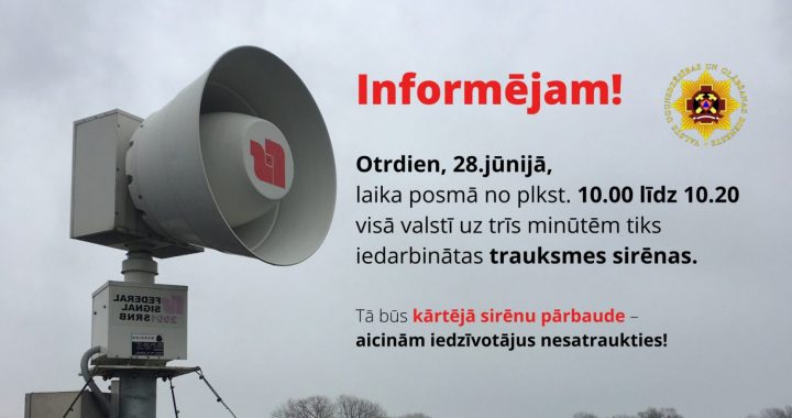 VUGD 28.jūnijā veiks trauksmes sirēnu pārbaudi