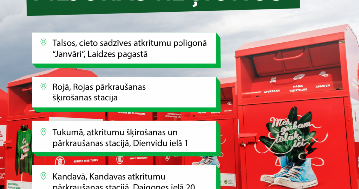 Tukumā tekstila šķirošanas konteiners turpmāk atradīsies Dienvidu ielā 1