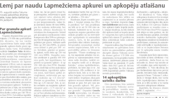 Lemj par naudu Lapmežciema apkurei un apkopēju atlaišanu