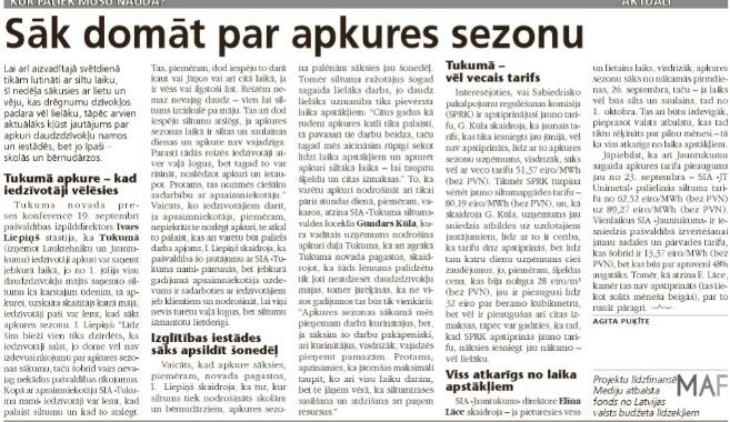 Sāk domāt par apkures sezonu