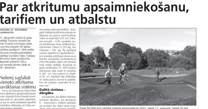 Par atkritumu apsaimniekošanu, tarifiem un atbalstu