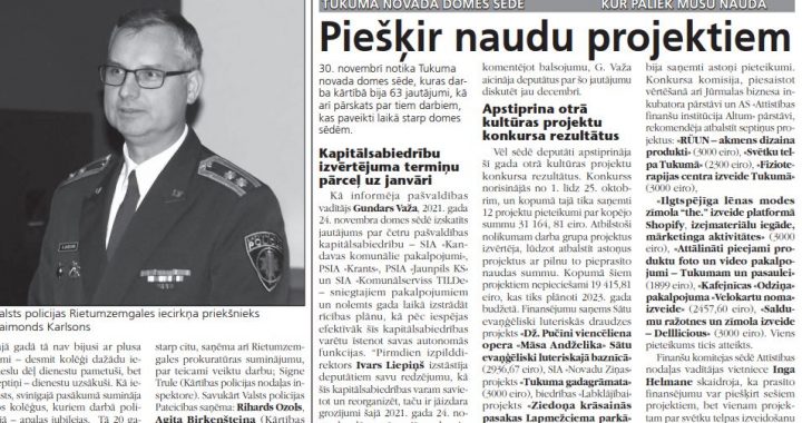 Piešķir naudu projektiem