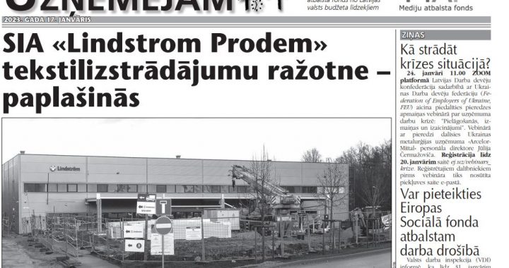 SIA «Lindstrom Prodem» tekstilizstrādājumu ražotne – paplašinās