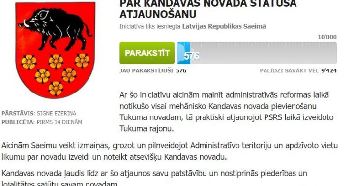 Uzsākta parakstīšanās par Kandavas novada atjaunošanu