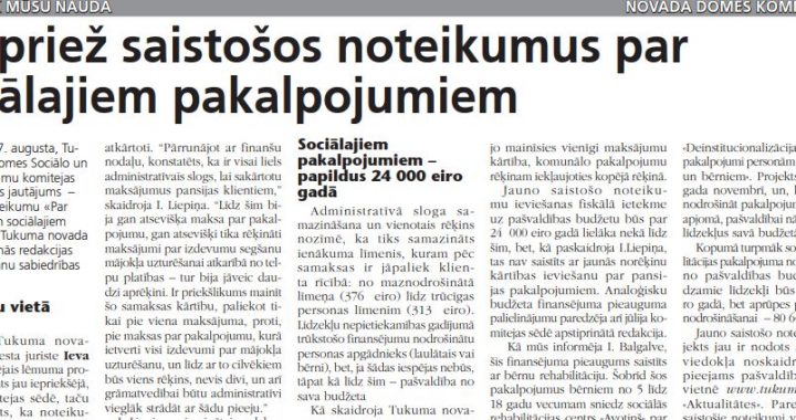 Apspriež saistošos noteikumus par sociālajiem pakalpojumiem