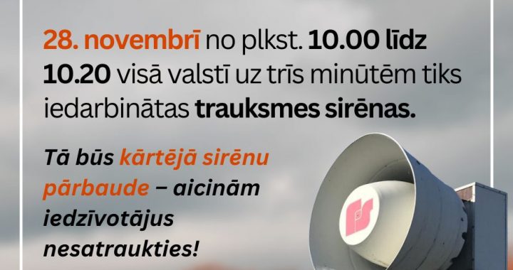 Šodien pārbaudīs trauksmes sirēnas