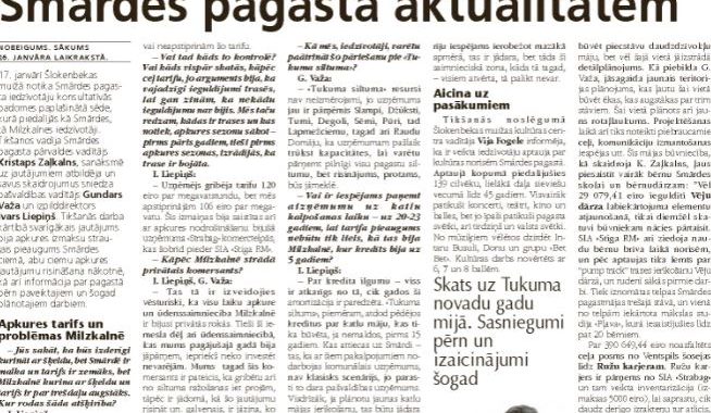 Par apkuri un tarifiem, kā arī citām Smārdes pagasta aktualitātēm