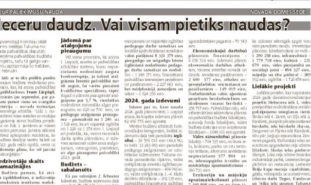 Ieceru daudz. Vai visam pietiks naudas?