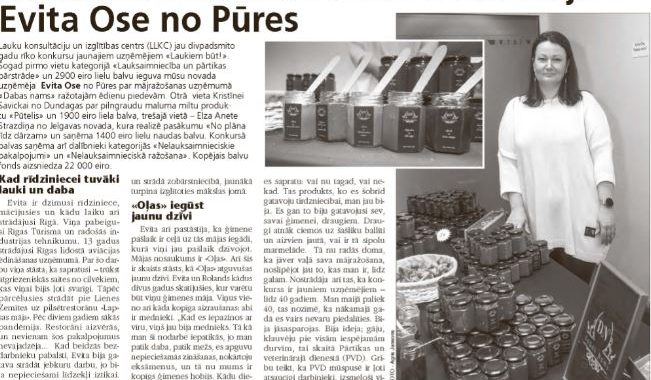 Konkursa «Laukiem būt!» uzvarētāja – Evita Ose no Pūres