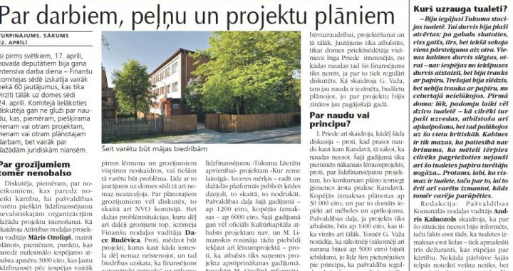 Par darbiem, peļņu un projektu plāniem