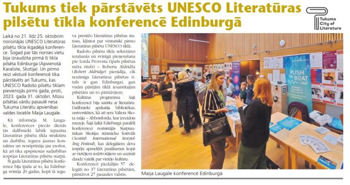 Tukums tiek pārstāvēts UNESCO Literatūras pilsētu tīkla konferencē Edinburgā